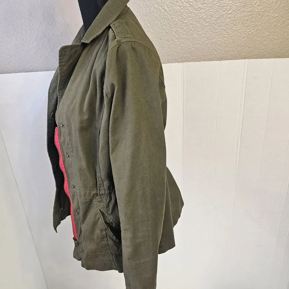 Womens Olive & Oak Olive Green 100% Cotton Utility  Jacket Sz Small  Zip O0265